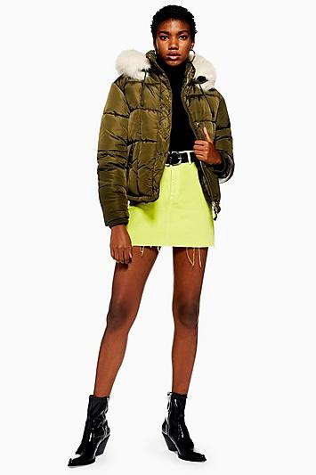 Topshop Faux Fur Lined Puffer Jacket