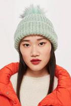 Topshop Knit Beanie With Fur Pom