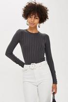 Topshop Ribbed Button Long Sleeve Top