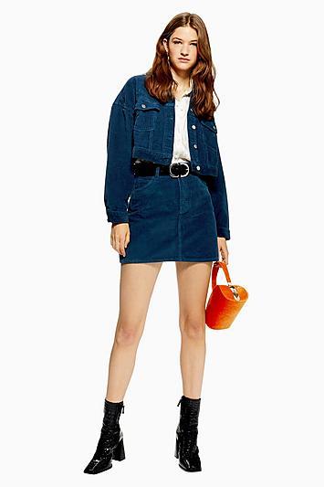 Topshop Petrol Blue Corduroy Skirt