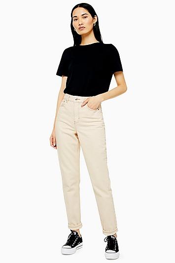 Topshop Ecru Mom Jeans