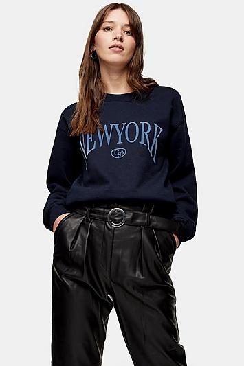 Topshop New York Flocked Sweatshirt
