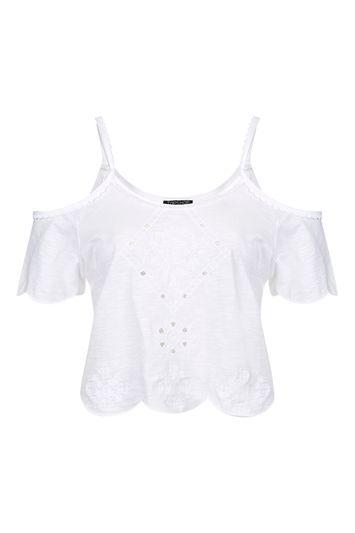 Topshop Embroided Cold Shoulder Top