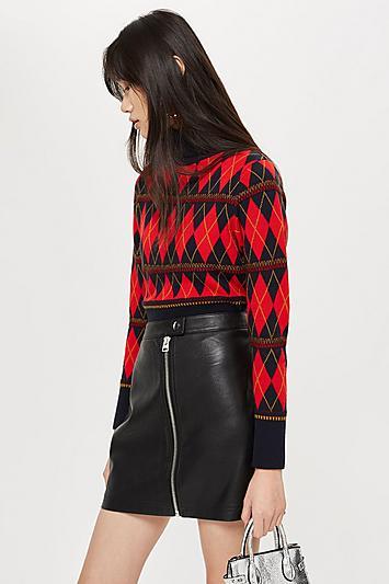 Topshop Argyle Roll Neck Top