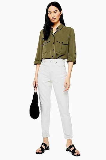 Topshop White Rip Hem Mom Jeans