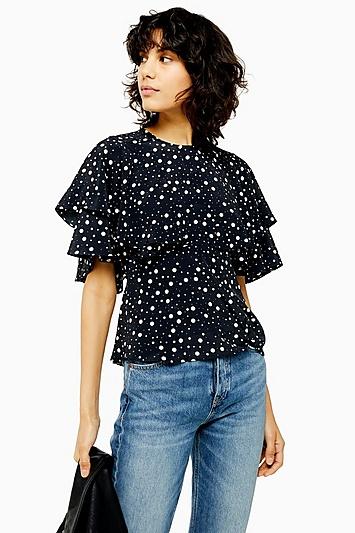 Topshop Austin Spot Ruffle Tea Top
