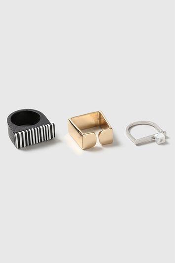 Topshop Striped Square Ring Pack