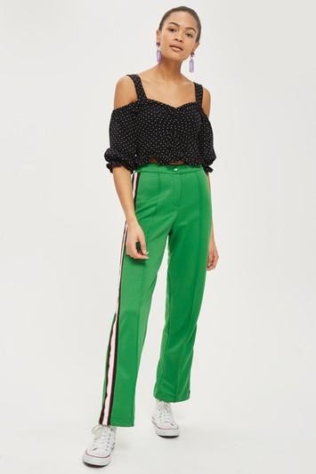 Topshop Spotted Ruched Cold Shoulder Top