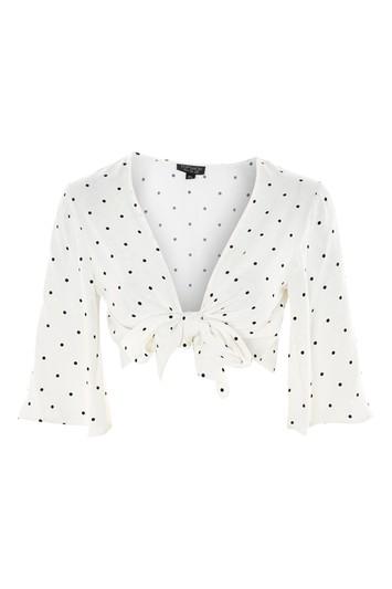 Topshop Petite Spotted Knot Front Top