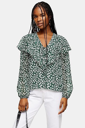 Topshop Sheer Sleeve Print Blouse