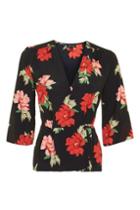 Topshop Red Floral Wrap Top