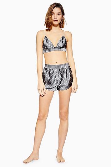 Topshop Grey Satin Stripe Pyjama Shorts