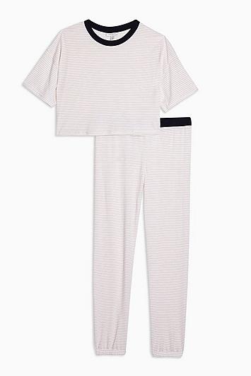 Topshop Blush Striped Boxy Pyjama Set