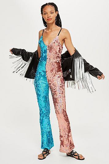 Topshop Half And Half Sequin Jumpsuit