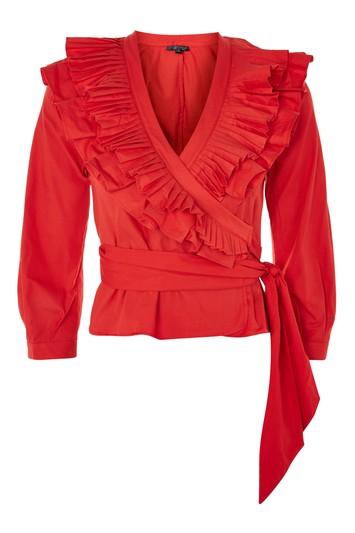 Topshop Petite Pleat Ruffle Wrap Top