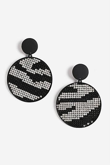 Topshop Crystal Zebra Disc Earrings