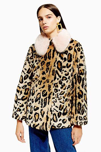 Topshop Leopard Faux Fur Coat