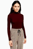 Topshop Burgundy Long Sleeve Funnel Top