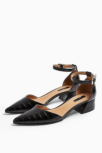 Topshop Almond Black Flare Mid Heels