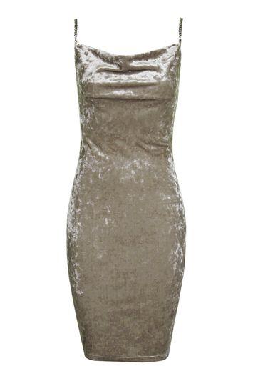 Topshop Chain Velvet Cowl Neck Dress