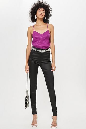 Topshop Tall Black Satin Finish Jamie Jeans