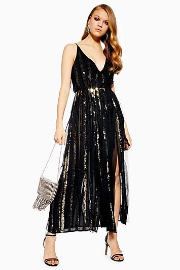 Topshop Sequin Chiffon Maxi Dress
