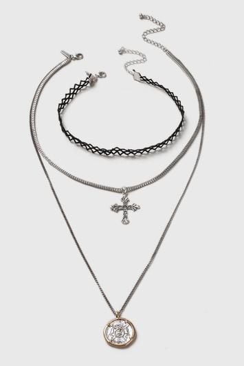 Topshop Cross Multirow Necklace And Choker Set
