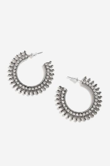 Topshop Silver Embellished Stone Hoop Earrings