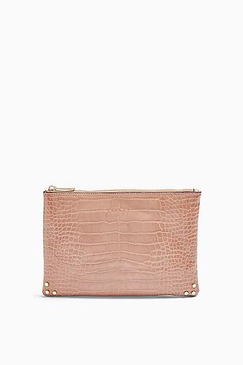 Topshop Perla Nude Crocodile Zip Top Pouch