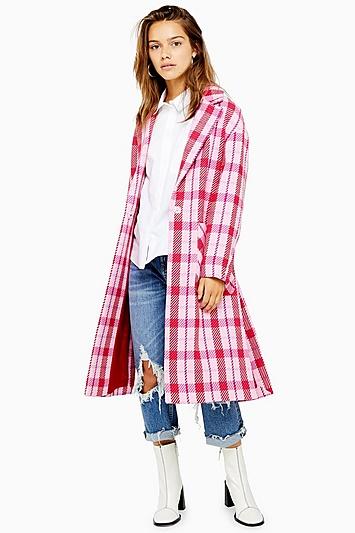 Topshop Petite Side Split Check Coat