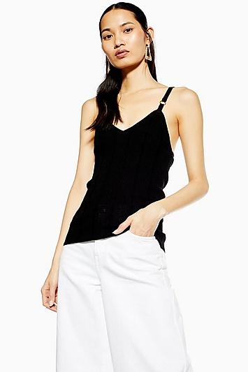 Topshop Black Knitted Ring Detail Cami