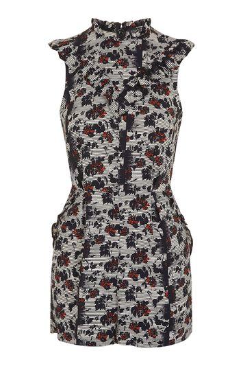 Topshop Petite Scratch Floral Playsuit