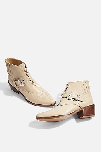Topshop Front Zip Western Ankle Boots