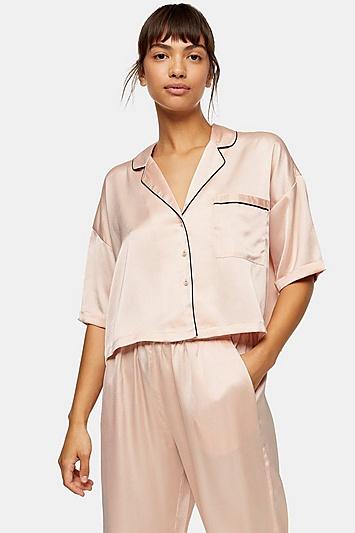 Topshop Blush Pink Hammered Satin Shirt