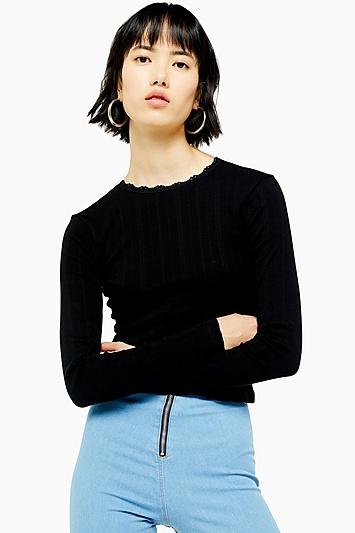 Topshop Petite Pointelle Long Sleeve Top