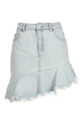 Topshop Moto Asymmetric Hem Denim Skirt