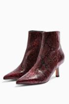 Topshop Maci Burgundy Snake Pointed Boots