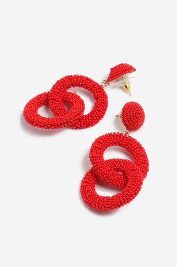 Topshop Red Seedbead Double Loop Drop Earrings