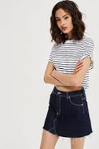 Topshop Petite Stripe Roll Back Cropped Top