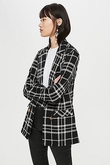 Topshop Check Jersey Double Breasted Blazer