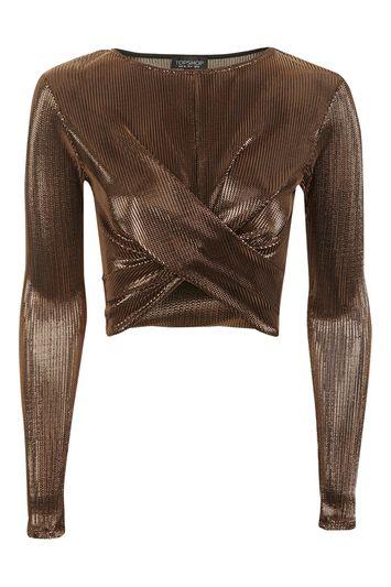 Topshop Rust Metallic Long Sleeve Top
