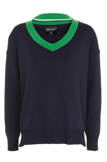 Topshop Choker V-neck Knitted Sweatshirt