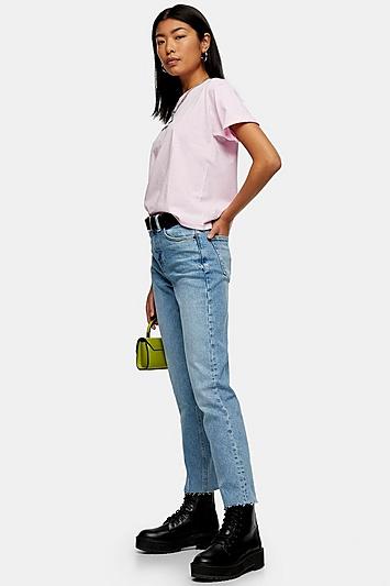 Topshop Bleach Wash Straight Jeans