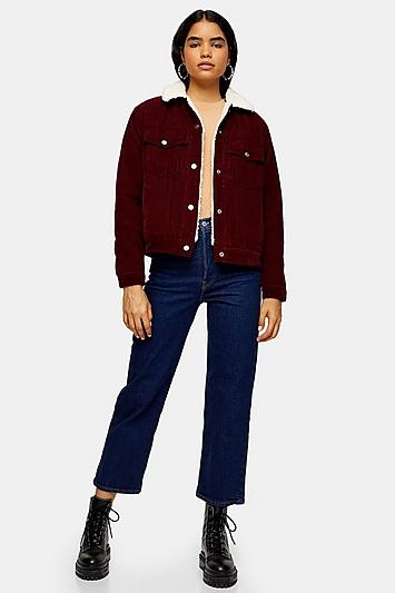 Topshop Burgundy Corduroy Borg Jacket