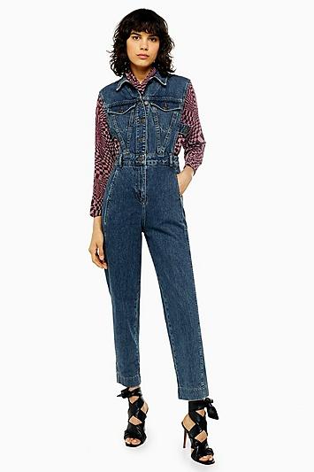Topshop Sleeveless Denim Jumpsuit