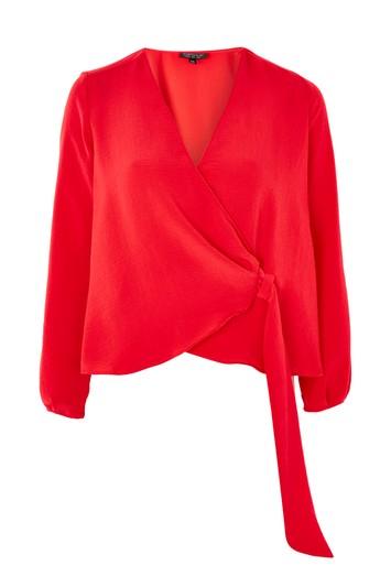 Topshop Long Sleeve Wrap Tuck Blouse