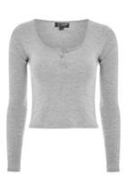 Topshop Grey Long Sleeve Button Front Top