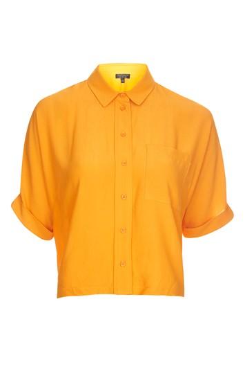 Topshop Burnt Orange Short Sleeve Roll Up Shirt