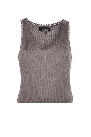 Topshop Metal Yarn Ribbed Knitted Top