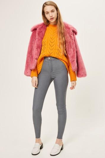 Topshop Tall Grey Raw Hem Joni Jeans